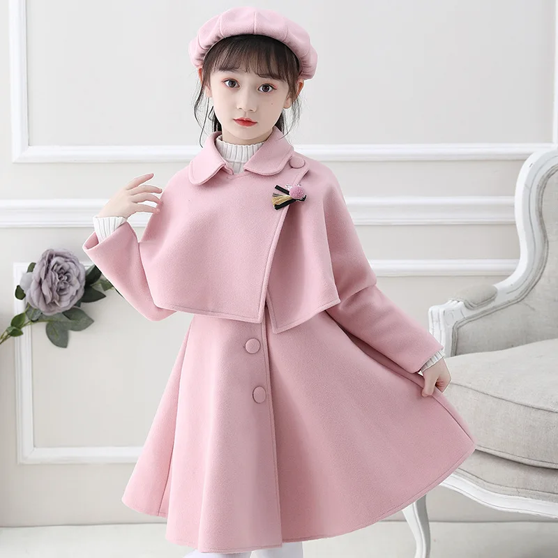 

CUHK Girls Spring Autumn And Winter Woolen Cloth Suit Dress Western Style Quilted Princess Dress Vestidos Roupa Infantil Menina