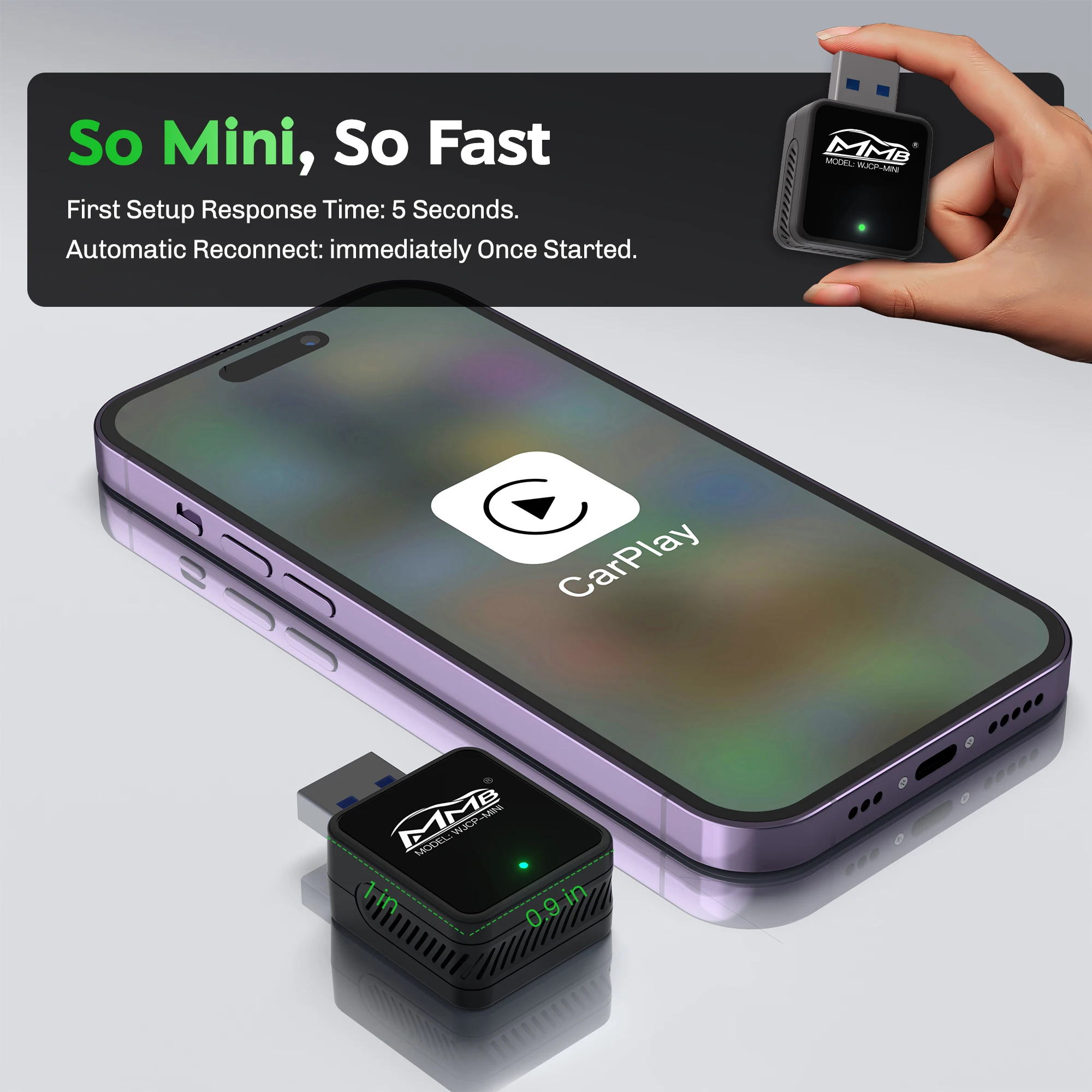 Фото MMB Мини Беспроводной Адаптер Apple CarPlay Smart Car Ai Dongle Онлайн Обновления BT 5.2 Plug and Play Для Audi Benz Kia Honda Toyota №5