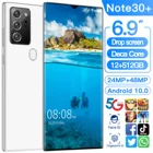 Новинка 2022, смартфон с идентификацией по отпечатку пальца, ультратонкий, 12 + 512 ГБ, для Samsung Galaxy Note30 +