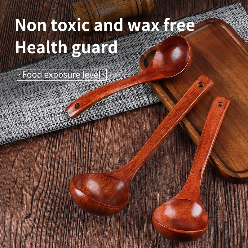 Креативная большая столовая посуда из натурального дерева с длинной ручкой