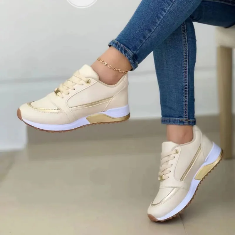 

2023 Women Sneakers Platform Shoes Leather Patchwork Casual Sport Shoes Ladies Outdoor Running Vulcanized Shoes Zapatillas Mujer