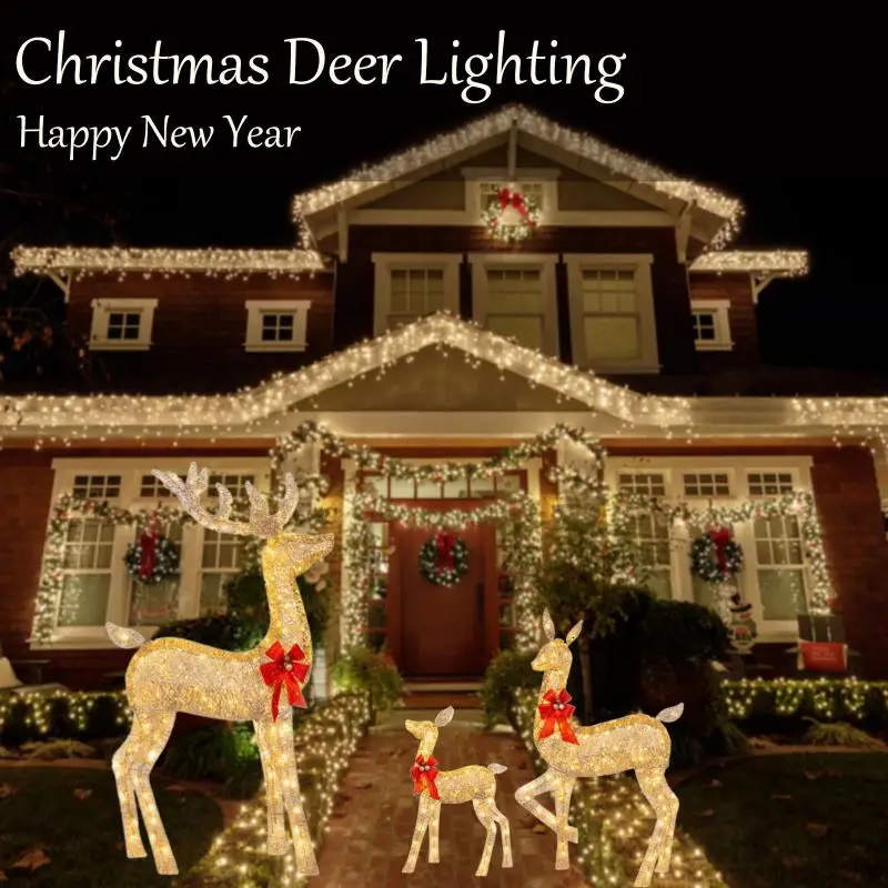 

Glowing Reindeer Ornament Creative Outdoor Pile Lawn Xmas Ornaments Happy New Year Decorations Art Elk Deer Garden Decor Gold