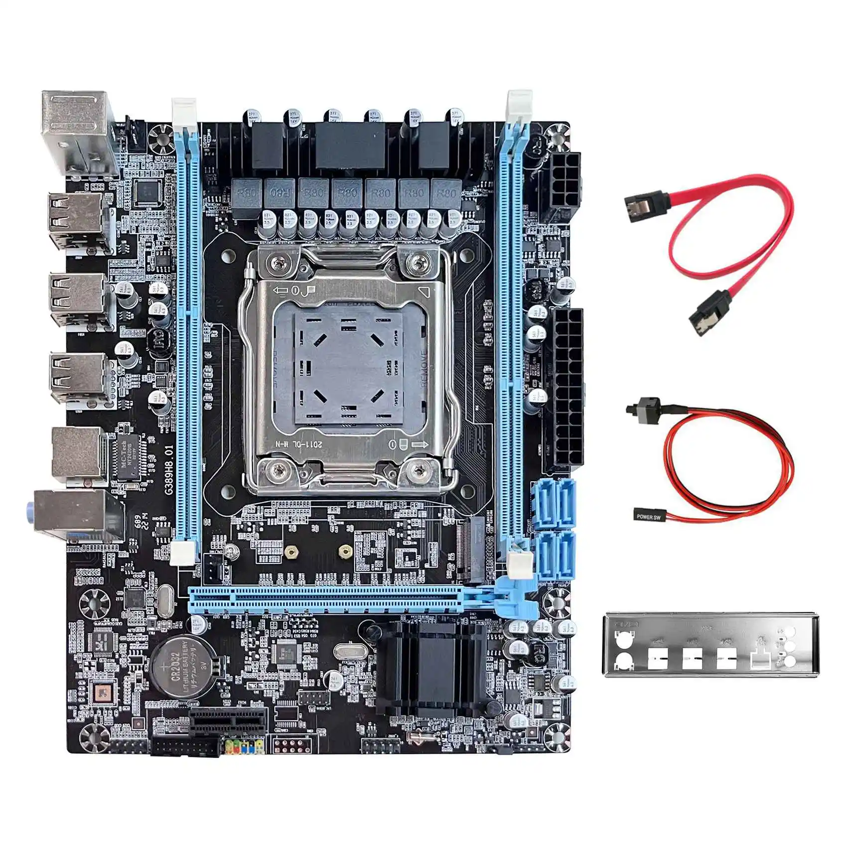 

X79 материнская плата V389 + SATA кабель + коммутационный кабель + перегородка M.2 NVME LGA2011 поддержка E5 2630 2660 2650V 2 CPU для CF LOL PUBG