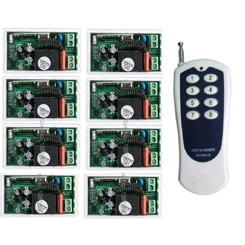 Беспроводной Радиочастотный переключатель с дистанционным управлением, 220 В переменного тока, 1 канал, 8 приемников + 8 каналов передатчика, простые соединительные двери, жалюзи, экран для проекции