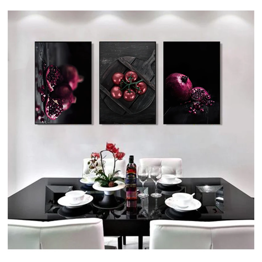 Картина на холсте черный фон красные фрукты плакаты и принты настенное искусство