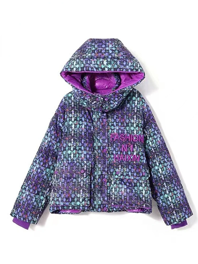 Sister Fara Fashion Short Hooded Down Jacket Women Loose Casual Warm Thicken Winter Parka 90 White Duck Down Down Coat Jacket