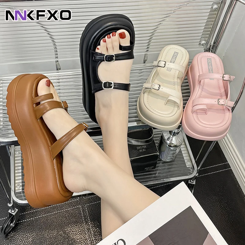 

Summer 2023 Platform Women Slippers Clip Toe Slip on Shoes Ladies buckle Female Outdoor Party Slides Pink Sandalias Mujer vc6034