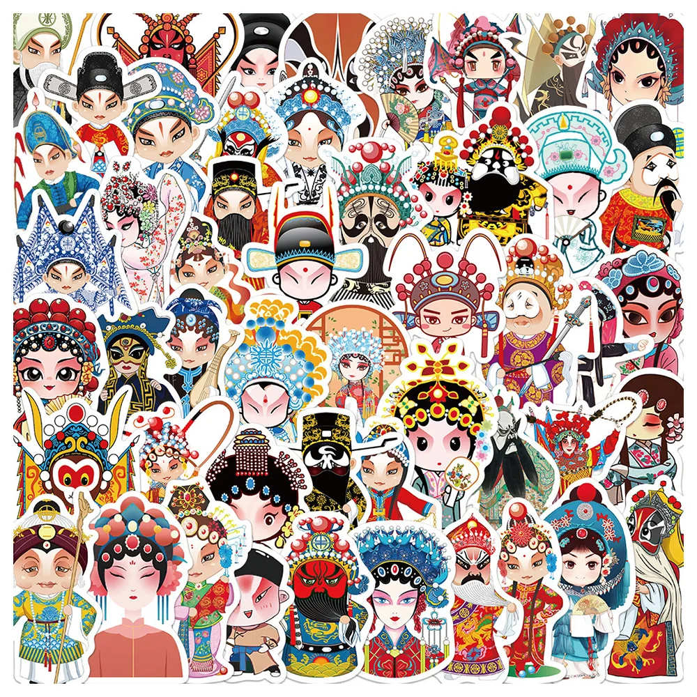 

50pcs Peking Opera Mask Stickers For Cup Laptop Stationery Ipad Phone Aesthetic Craft Supplies Sticker Scrapbooking Material