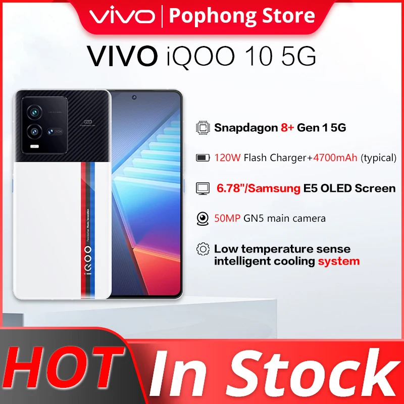 VIVO iQOO 10 5G Gaming MobilePhone 6.78 inch E5 120Hz Screen Snapdragon Gen 8+ Octa Core 120W VOOC FlashCharge NFC