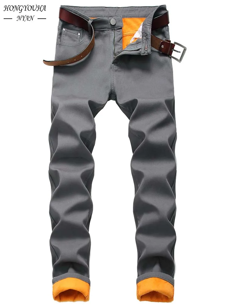 2022 New Winter Men Black Jeans Male Blue Loose Big Size Jeans For Men Casual Stretch Thick Velvet Pants Warm Jeans Gray Pants