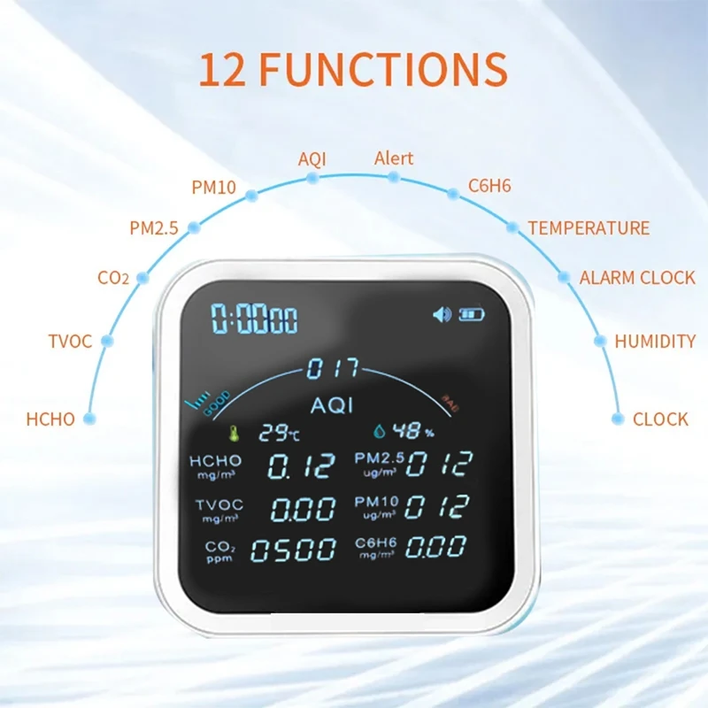Портативный детектор CO2 HCHO H6C6 TVOC для контроля качества воздуха