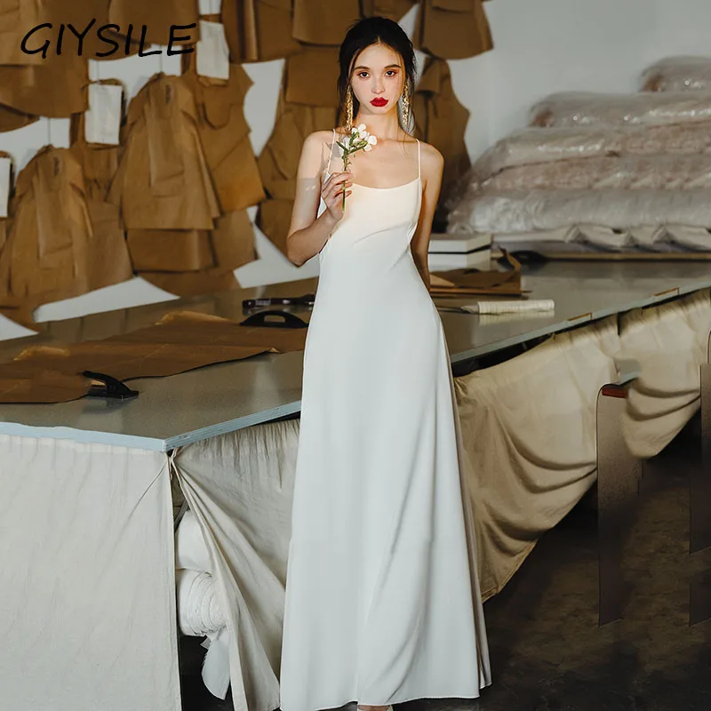 Платье на бретелях белое свадебное платье для невесты французское длинное