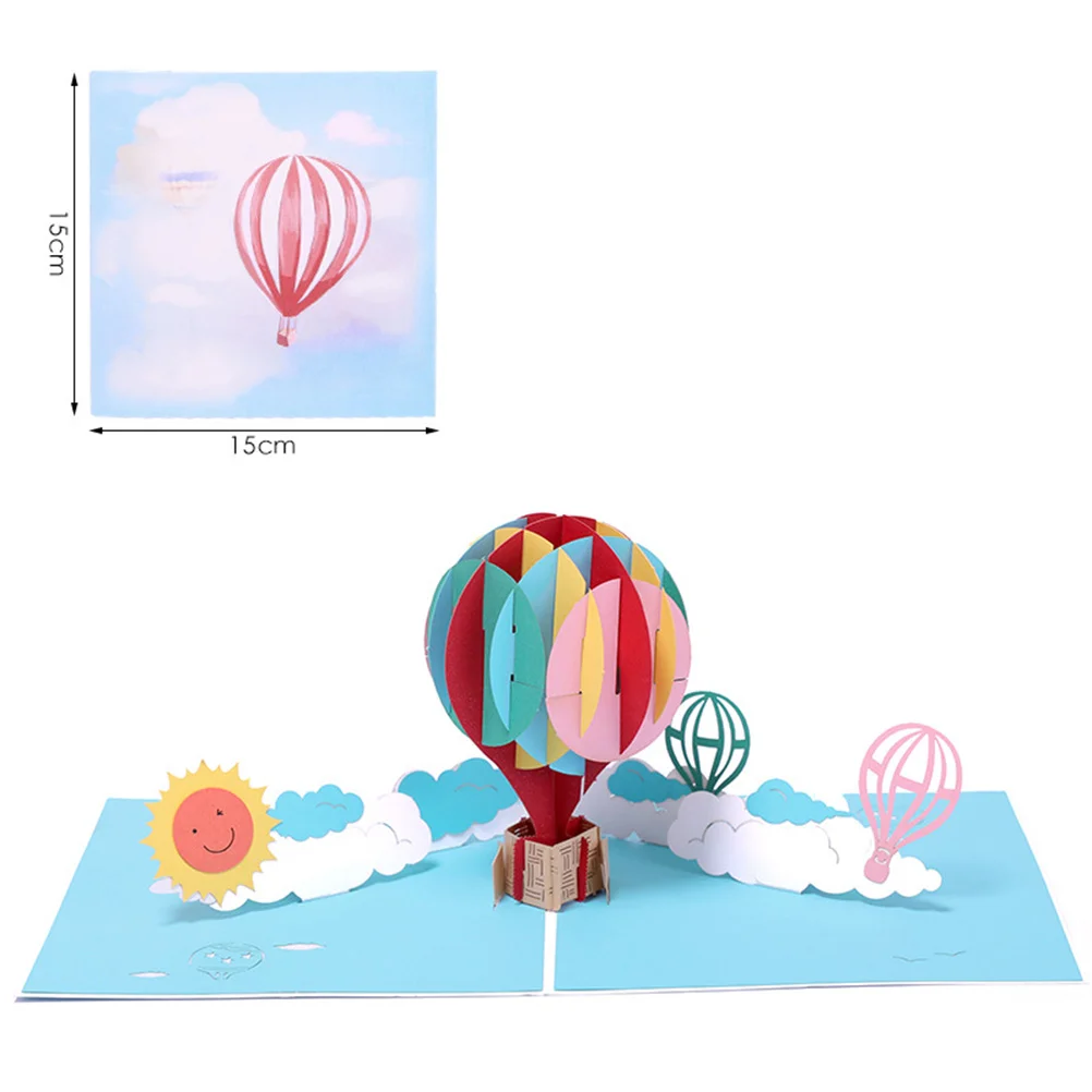 

2 Pcs 15X15CM 3D Stereoscopic Colorful Hot Air Balloon Birthday Wedding for Anniversary Christmas Halloween(Greeting and
