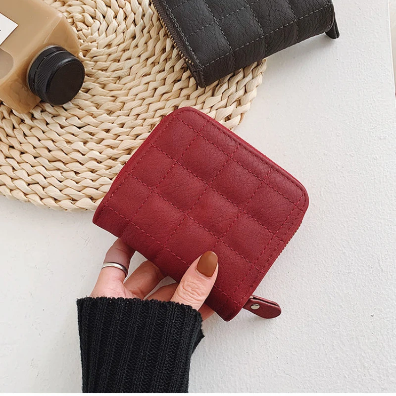 Women Short Wallets PU Leather Female Plaid Purses Nubuck Card Holder Wallet Fashion Woman Small Zipper Wallet With Coin Purse