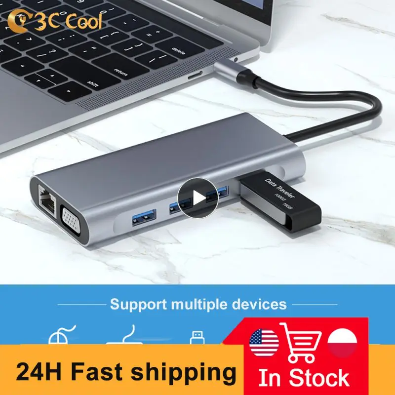 

Silver 11 In 1 Usb Type C Hub Adapter Vga Rj45 Pd Several Ports Multi Hub Fast Charging Usb Splitter Aluminum Alloy