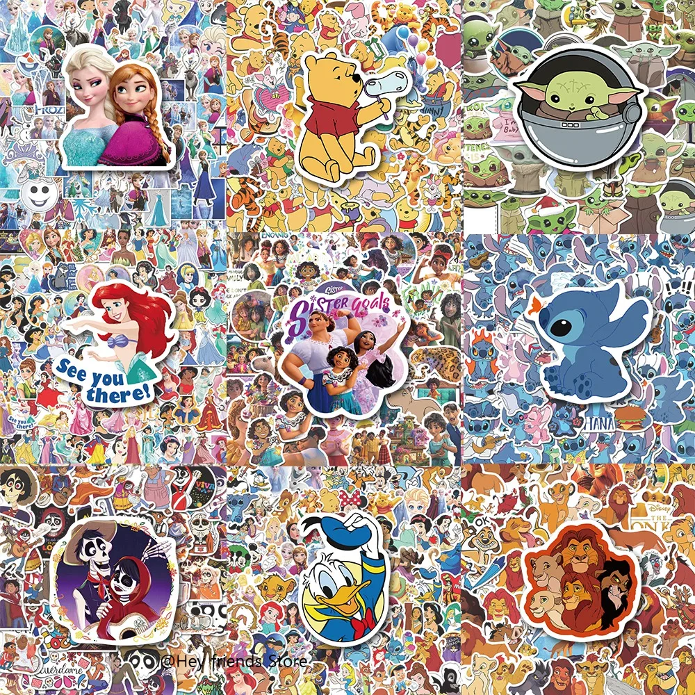 50Pcs Disney Cartoon Movie Frozen Encanto Pooh Bear Princess Stickers Cute Toys Decals for Girls Kids Laptop Kawaii Sticker