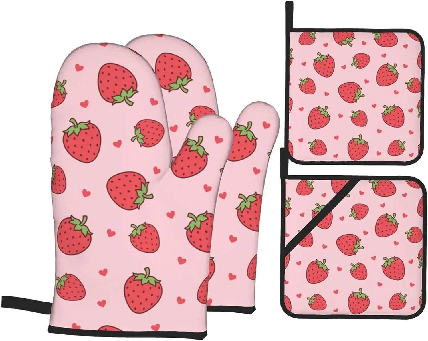 Перчатки и варежки для духовки на розовом фоне 4 шт.