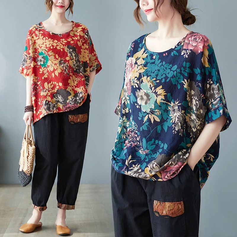 

Loose Round Neck Printed Short Sleeve T-shirt New Summer Pullover Women