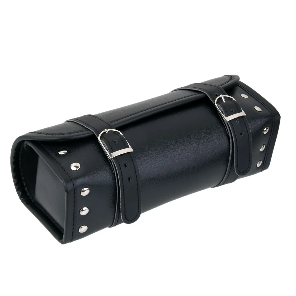 

Motorcycle Scooter Saddlebag Pannier Tail PU Leather Roll Tool Bag Black