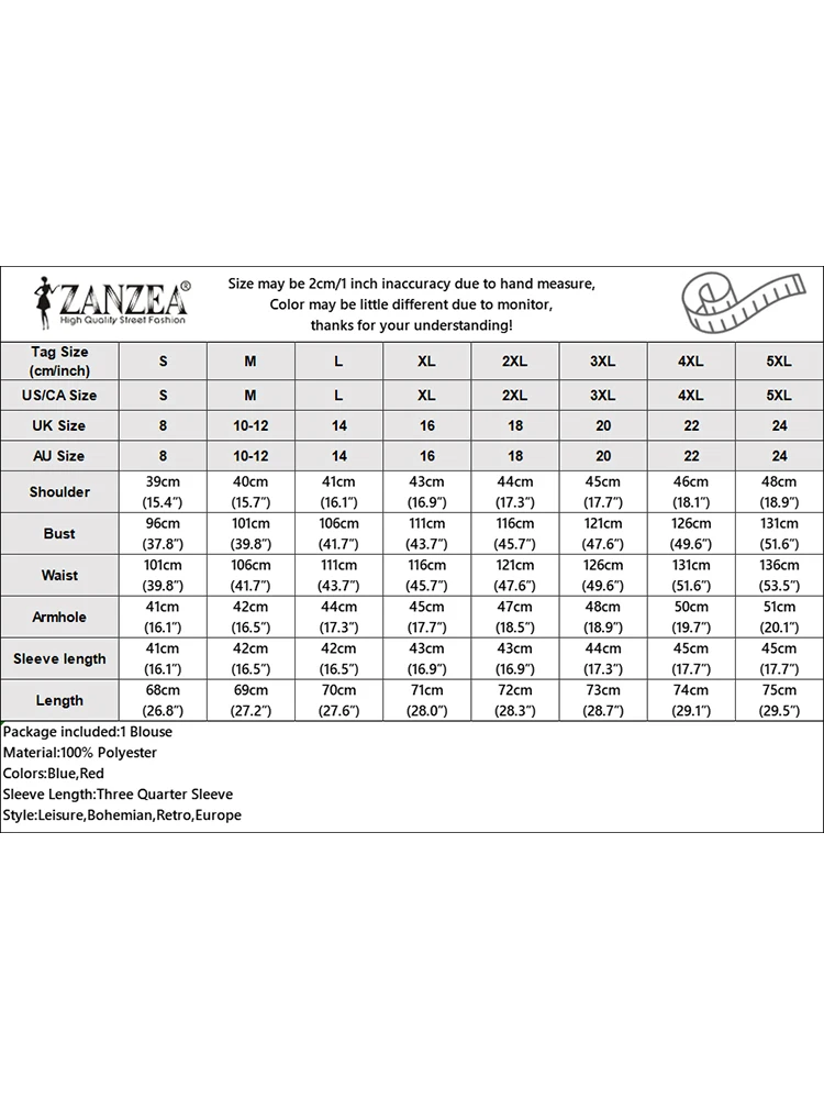 Женская богемная Весенняя рубашка ZANZEA с V-образным вырезом и рукавом 3/4
