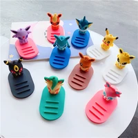 kawaii pokemon mobile phone holder pikachu and eevee family portable silicone bracket desktop decoration model christmas gift