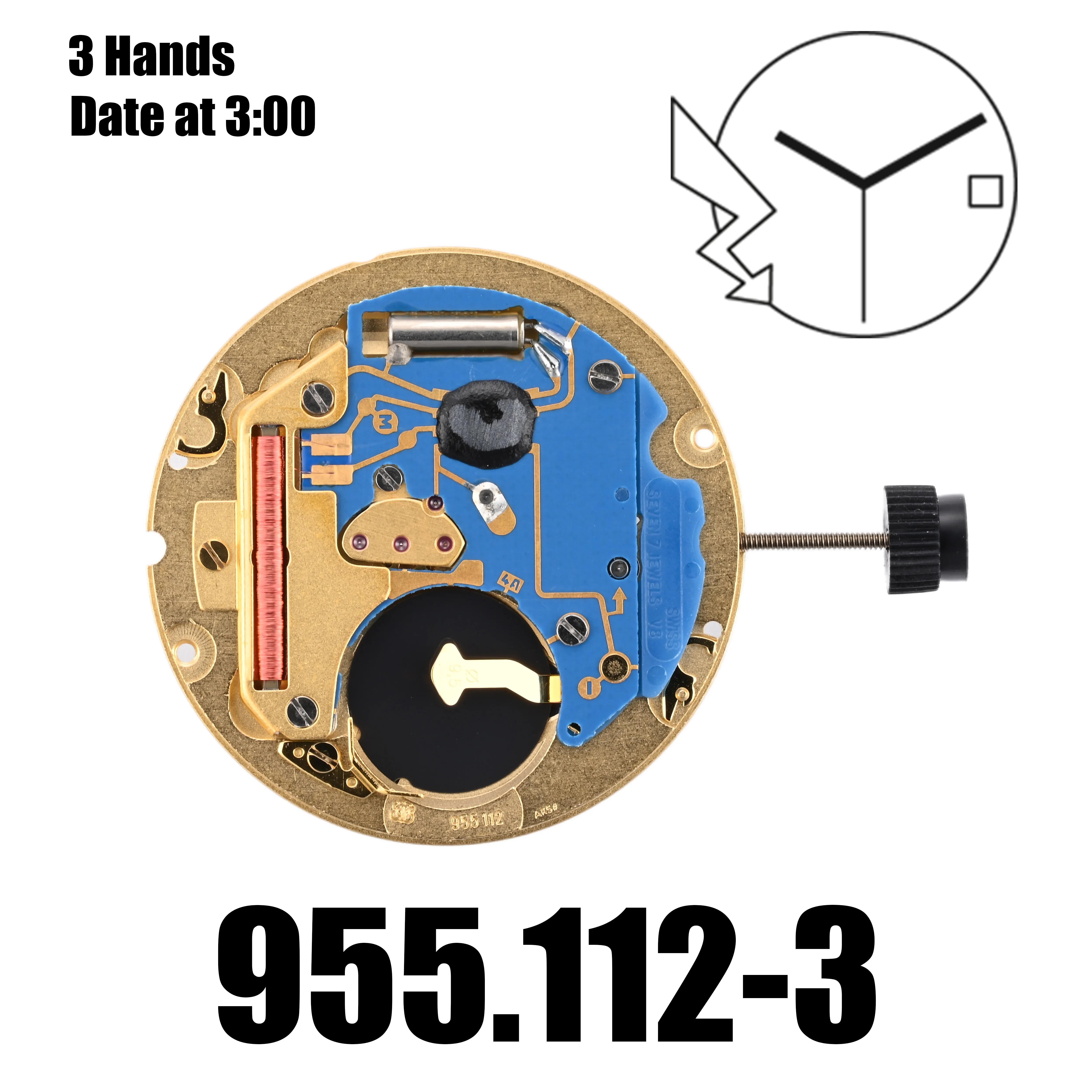 955.112 Механизм ETA 3 стрелки Белый диск даты на 3:00
