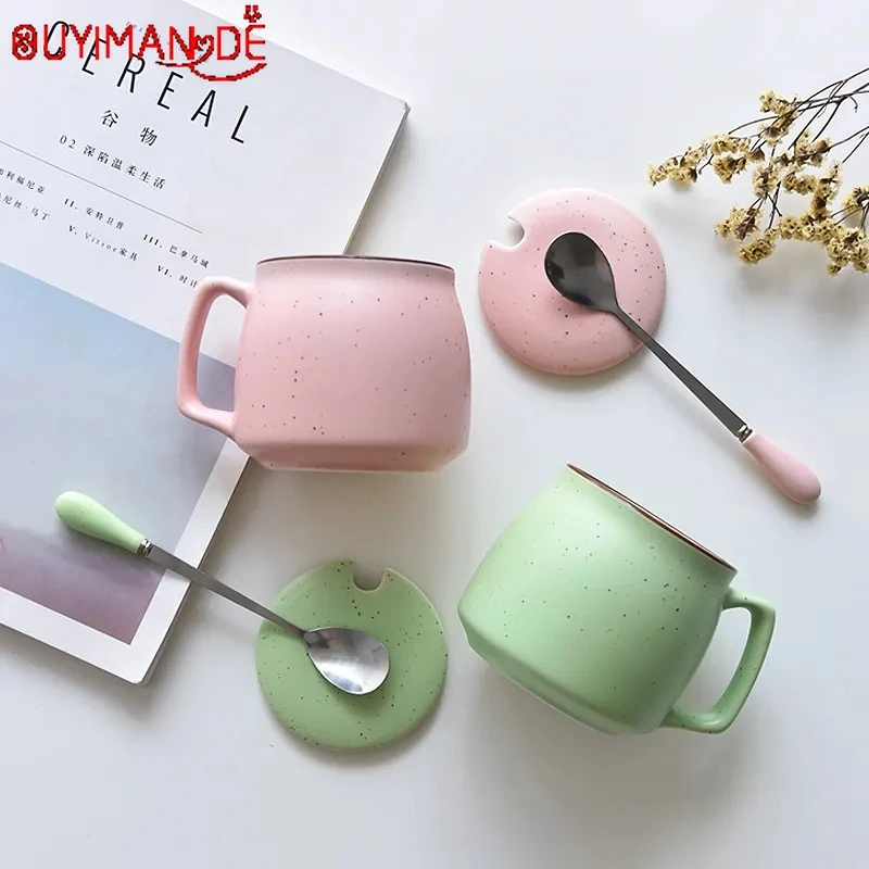 

Simple Ceramic Cup Household Water Cup Milk Breakfast Cup Men and Women Drinking Tea Cup Mug with Lid Spoon Couple Coffee Cup
