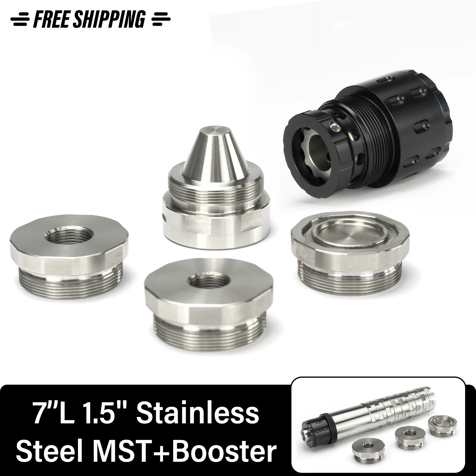 

7"L 1.5"OD Stainless Steel 5/8x24+1/2x28 Dodecagonal Modular Solvent Filter 1.375x24 MST+13.5x1LH,1/2x28,9/16x24,.578x28 Booster