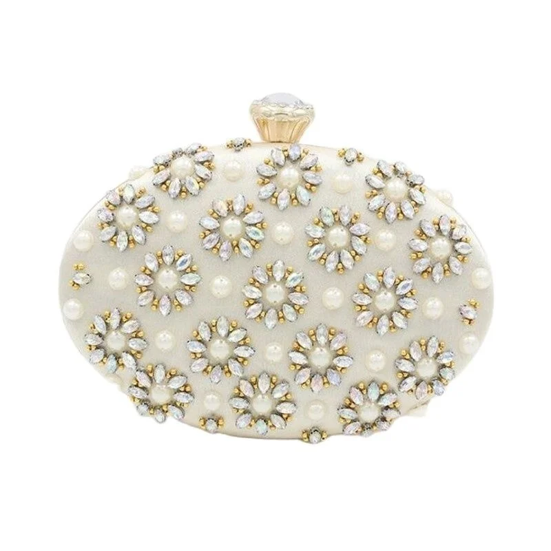 

2023 New Women Diamond Flowers Clutch Bags Silk Single Side Wallets With Chain Mini Egg Shaped Purse Drop Shipping