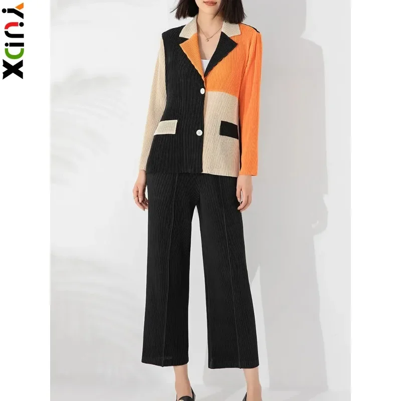 

Miyake Pleated Fashion 2-Piece Set for Women, Temperament Casual Suit Three Tassels Gradient Straight Pants Early Fall New 2023