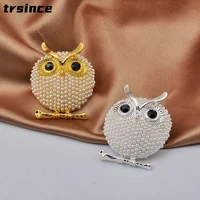 trsince top quality fashion full pearl owl brooch for woman man clothing accessories wedding party animal brooches gift