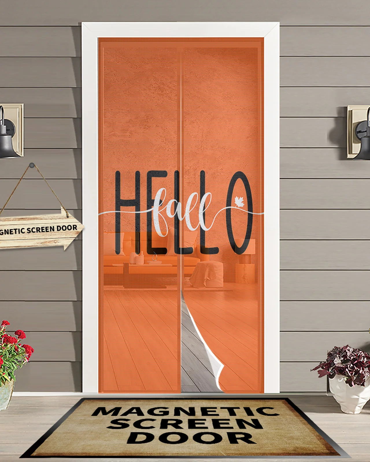 

Оранжевая сетка от насекомых на дверь или окно, с принтом