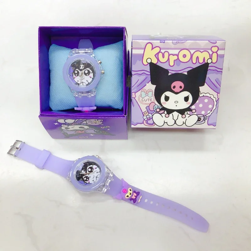 Sanrio Детские светлые часы Kuromi Cinnamoroll mymelody помпон Purin HelloKitty аниме периферийная