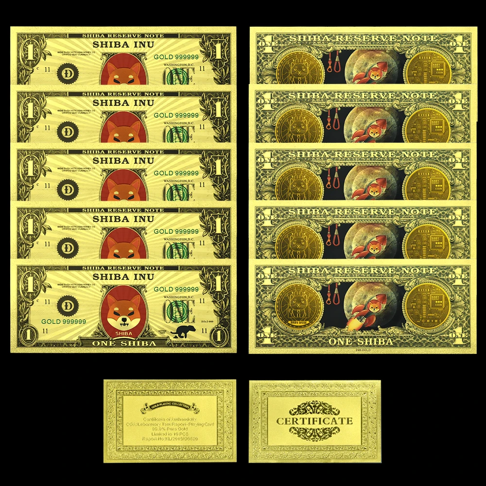 

10pcs/lot 2022 Virtual Coin Dogecoin Gold Foil Banknotes Bitcoin Commemorative Cards Uncurrency Crafts Festival Souvenirs