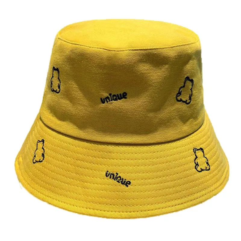 

Summer Bucket Hat Women Cotton Bear Letter Fishing Hat Female Autumn Sun Visor Men Hip Hop Bucket Casual Panama Fisherman Hats