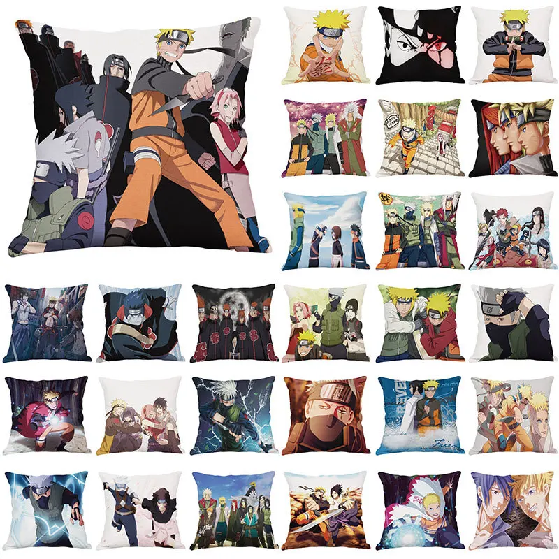 

45x45CM Anime Naruto Pillowcase Short Plush Home Decoration Pillow Uzumaki Uchiha Sasuke Cartoon Character Cushion Kids Gifts
