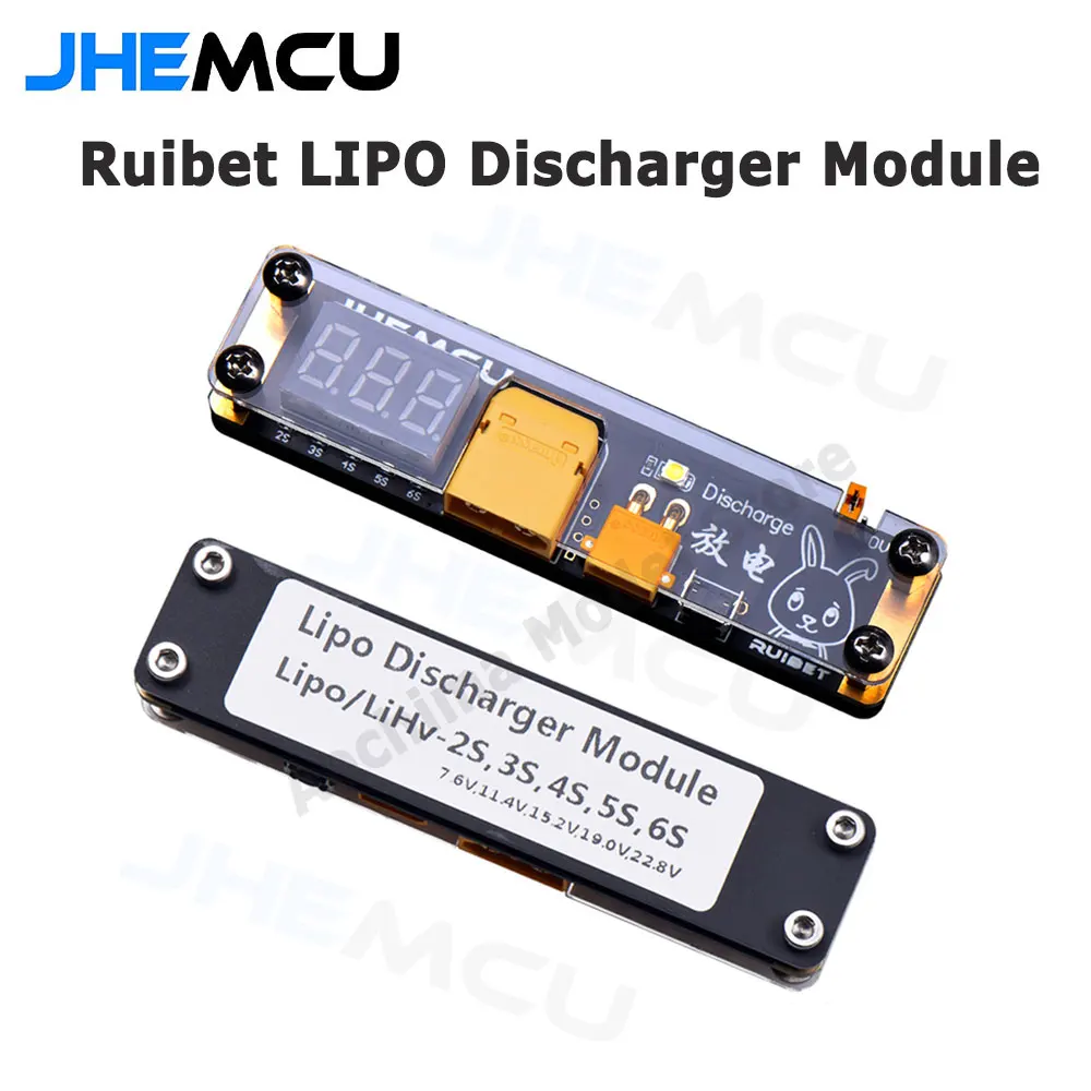 

JHEMCU Ruibet LIPO Discharger Module 2-6S Built-in LED Indicator 3.8V 0V Mode for RC XT30 XT60 LIPO Battery Storage Scrapping