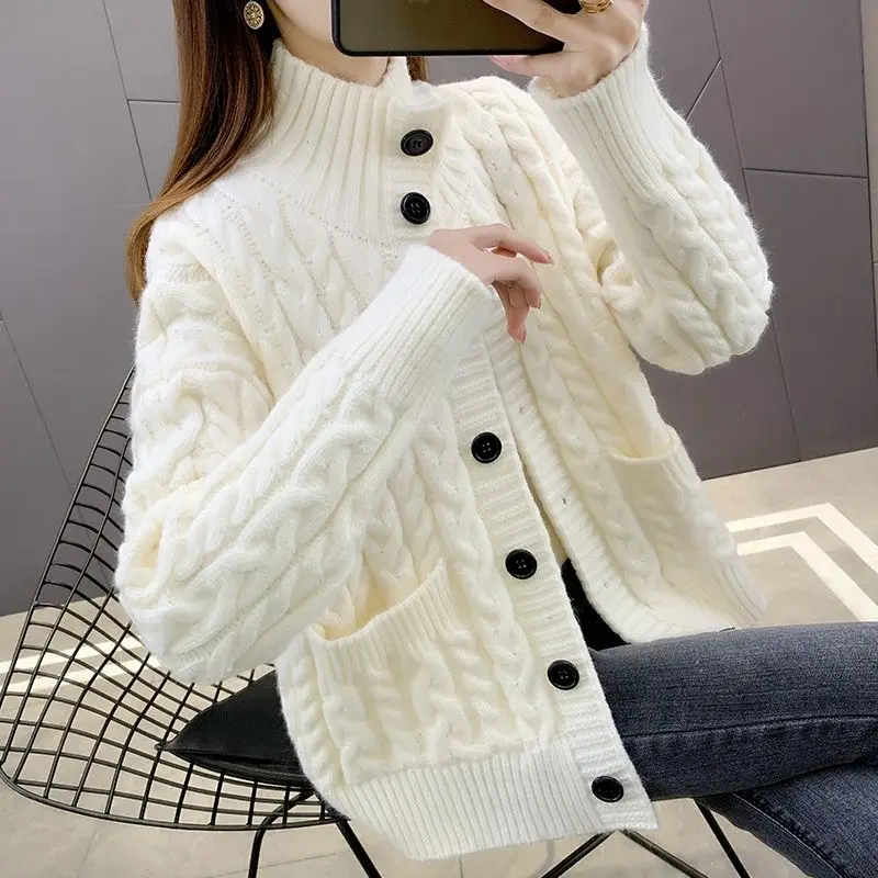 

Knits Sweater 2023 Top fried dough twist Sweater Coat Women Autumn Wear Versatile Loose Knitted Cardigan Sweater Female Tops