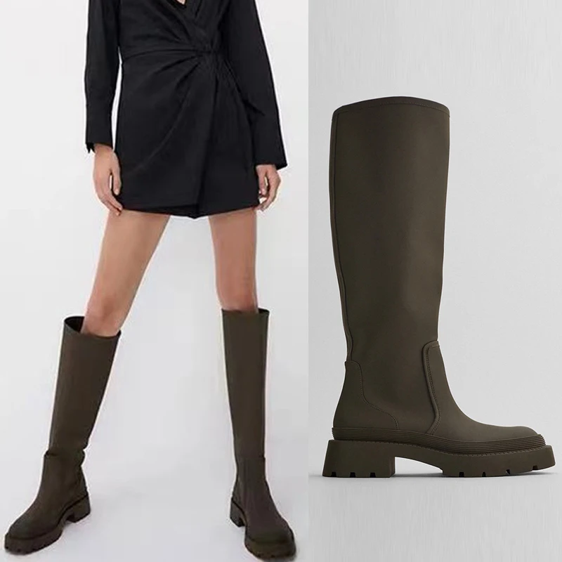 

TRAF Black Long Boots Knee High Boots Women Platform High Boots Woman Winter 2022 Fashion Thigh high Ladies Rubber Snow Boots
