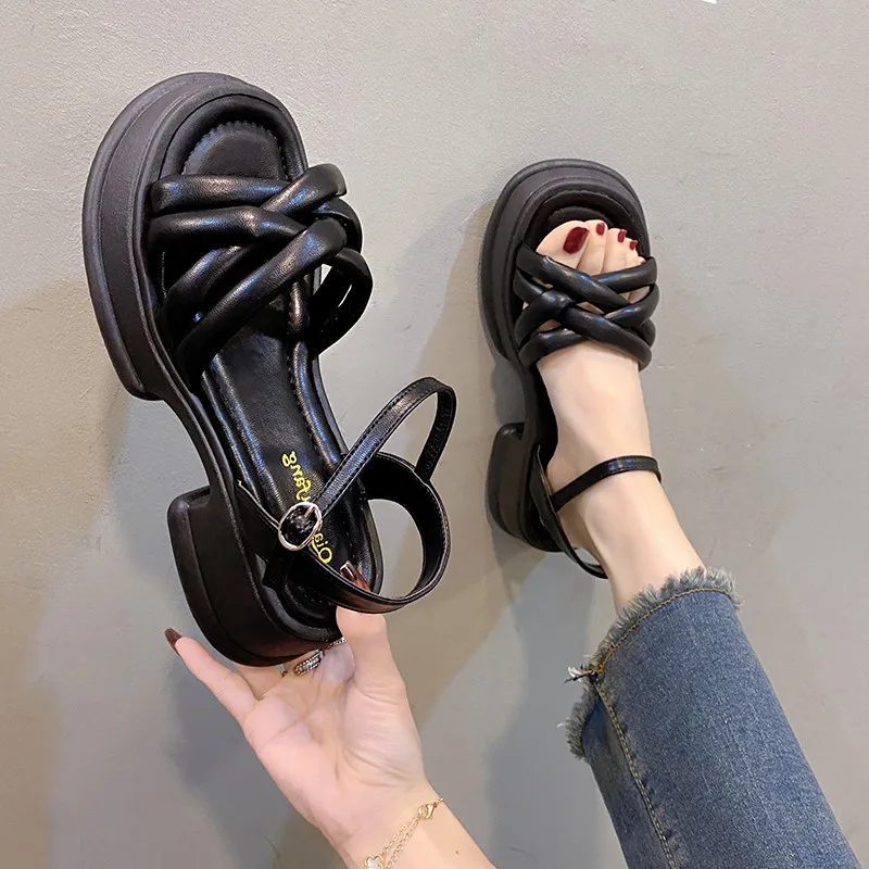 

Туфли женские на танкетке с пряжкой, модные сандалии в стиле ретро, туфли для маффинов на платформе, Прозрачный каблук, роскошные, лето 2023