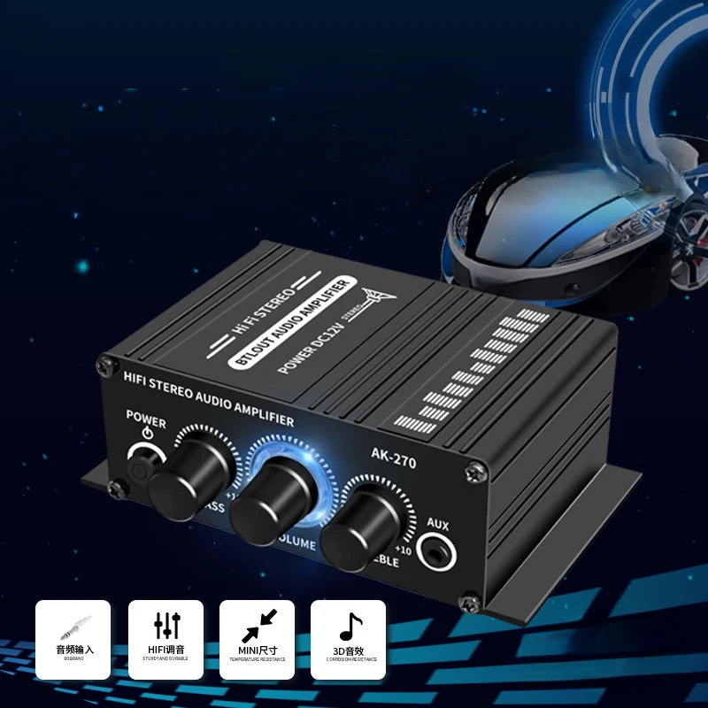 

AK-270 HIFI Amplifier Channel 2.0 Stereo Audio Sound Amp Bass Trebl for Home Theater Sound System