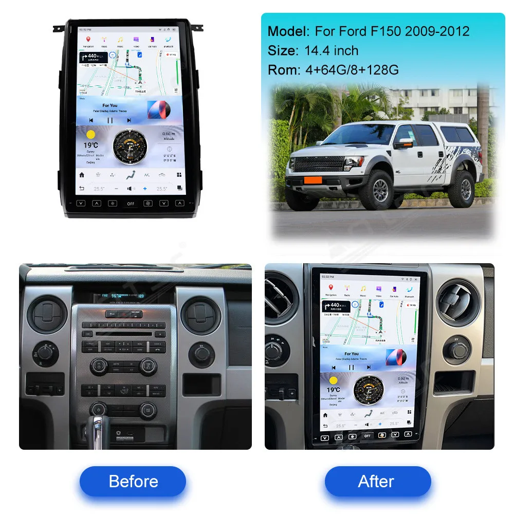 14 4-дюймовый 8-ядерный Carplay для Ford F150 Raptor 2009-2014 мультимедийный плеер Android13