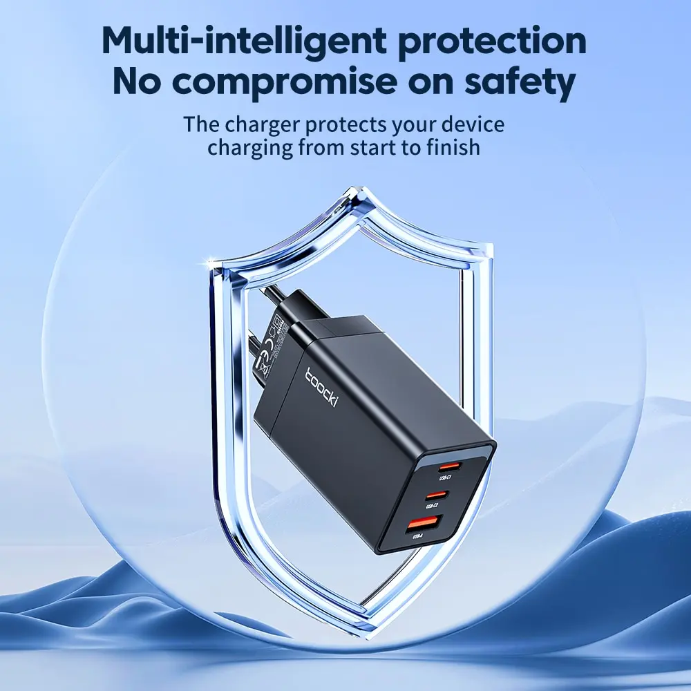 Фото Toocki 67W GaN USB C Быстрое Зарядное Устройство QC4.0 PD 3.0 45W Type-C Для iPhone 15/14/13/12 Pro MacBook — Подходит Для Пу... №2