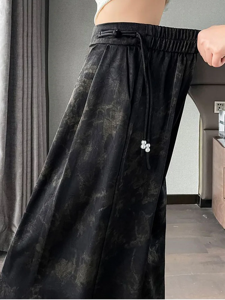 Шикарный дизайн мешковатые широкие брюки женские повседневные эластичные с