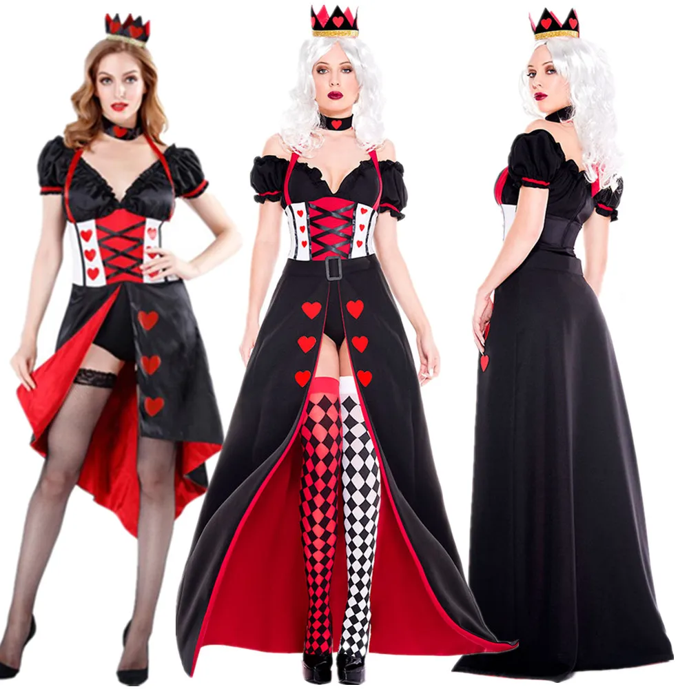 

Queen of hearts Alice in Wonderland Costume Poker Queen Cosplay Halloween Masquerade Costumes Sexy Dress