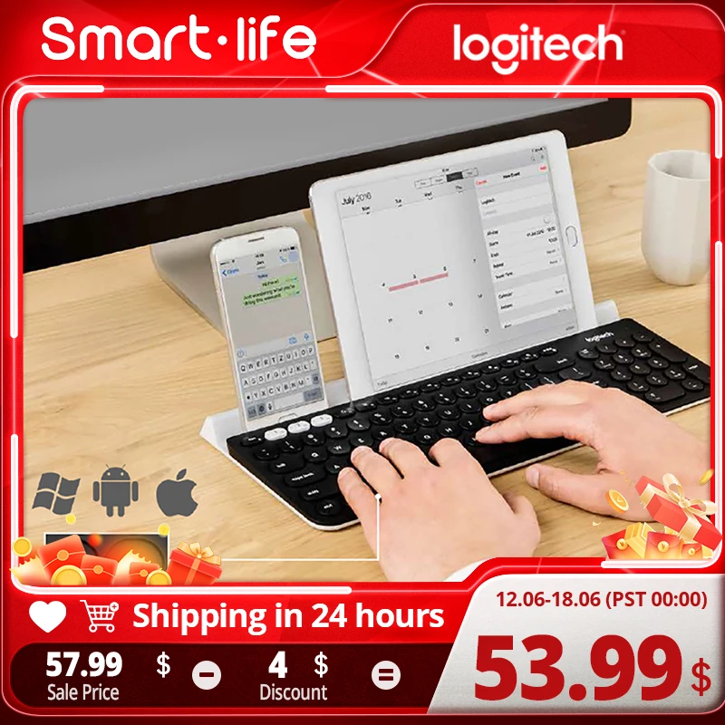 

Беспроводная клавиатура Logitech K780 с несколькими устройствами, беспроводная Bluetooth-клавиатура, двухрежимный переключатель, включить многофункциональную компьютерную клавиатуру с несколькими устройствами