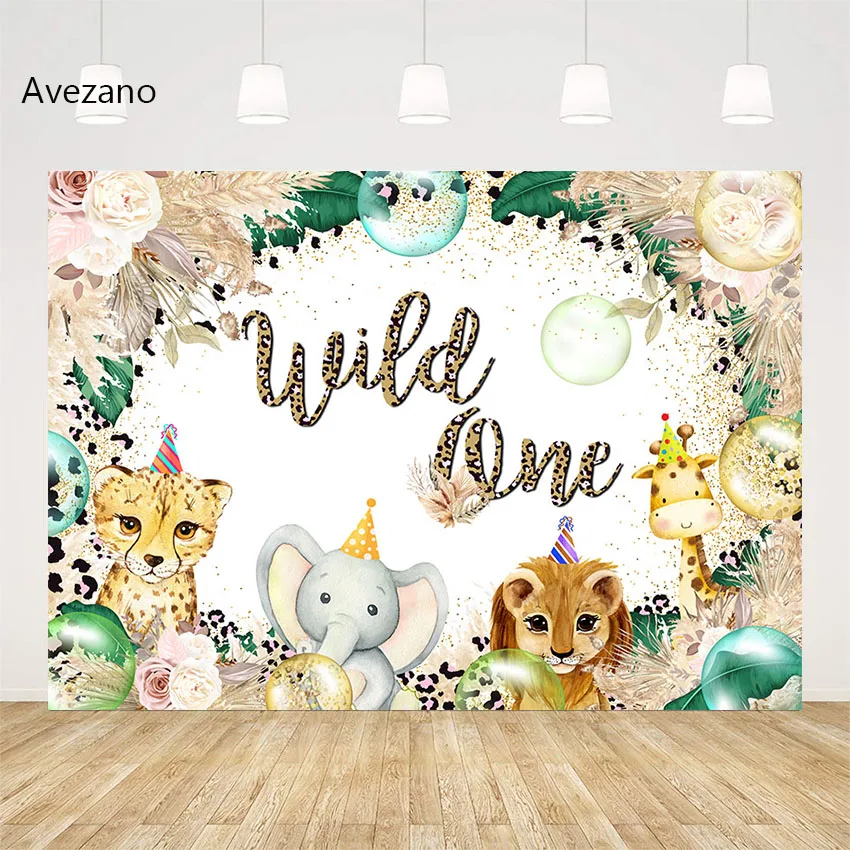 

Avezano Wild One Background Photography Safari Animals Tropical Jungle Kids 1st Birthday Baby Shower Backdrop Photo Studio Decor