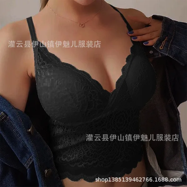 The new lace sexy sling for 2022 with a chest top and see-through solid color vest bottom B3123