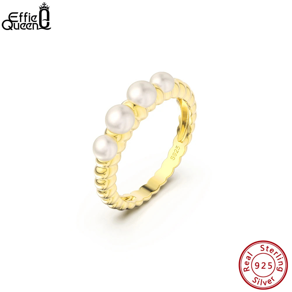 

Effie Queen Exquisite 14K Gold 925 Sterling Silver Rings with Natural Freshwater Pearl for Women Anniversary Jewelry Gift GPR13