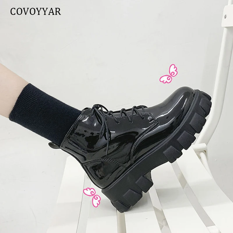 

COVOYYAR Black Women Boots Platform Women Shoes Lace Up Oxford Shoes Autumn Winter Chunky Sole Ankle Bootshort Booties WBS4230